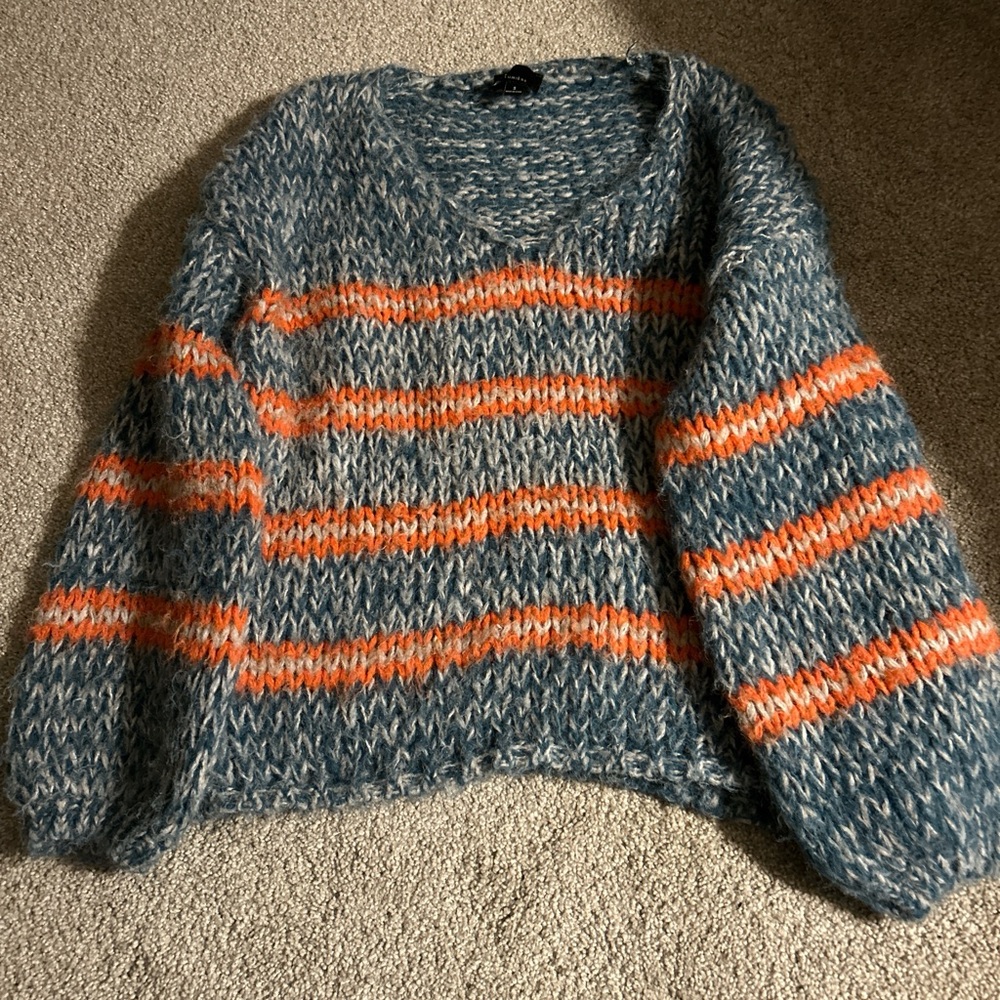Lumiere V-Neck Sweater - Blue and Orange Stripes